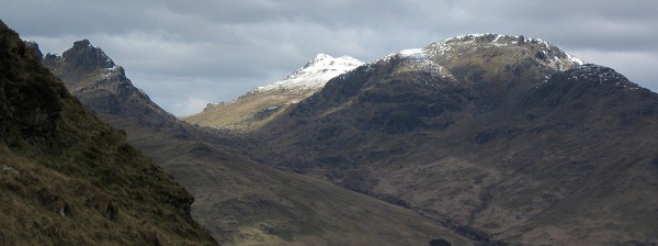 The North Peak of the Cobbler, Beinn Ime and Beinn Narnain from An t'Sreang