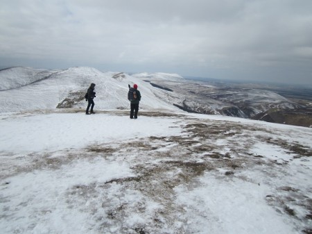 A wintry scene. Dan and Nita near the top of Carnethy Hill