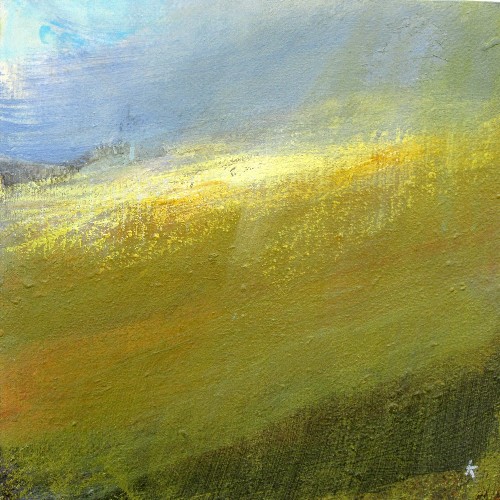'Sun-lit slopes, Sgiath Chuil', Acrylic & Pastel, 30 x 30 cm