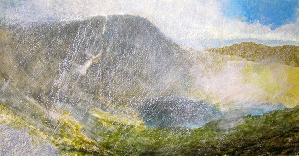 338 'Passing shower, Lochnagar', Acrylic & Pastel, 2015, 80 x 43 cm