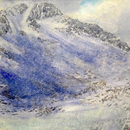 'Snow shower, below the east ridge of Ben Lui', Acrylic & Pastel, 2012, 80 x 80 cm