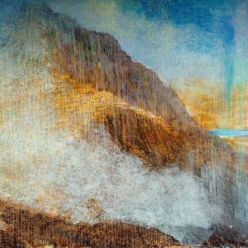 44 'Breaking mists, the Pap of Glen Coe', Acrylic & Pastel, 80 x 80 cm