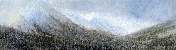 5 'The Saddle from Glen Rosa, Isle of Arran, March', Acrylic & Pastel, 2013, 76 x 23 cm