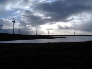 Landscape photo of Eaglesham Moor wind farm.