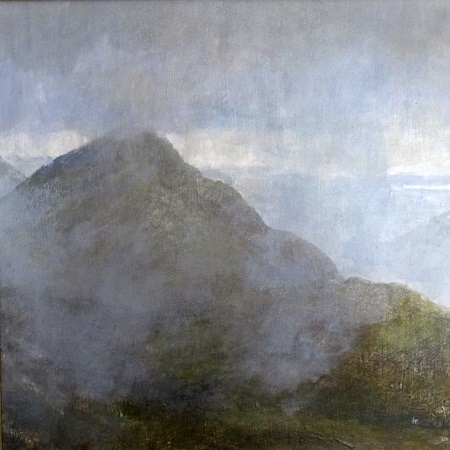 305 'Breaking mists on Mam na Gualainn', Acrylic & Pastel, 2013, 80 x 80 cm