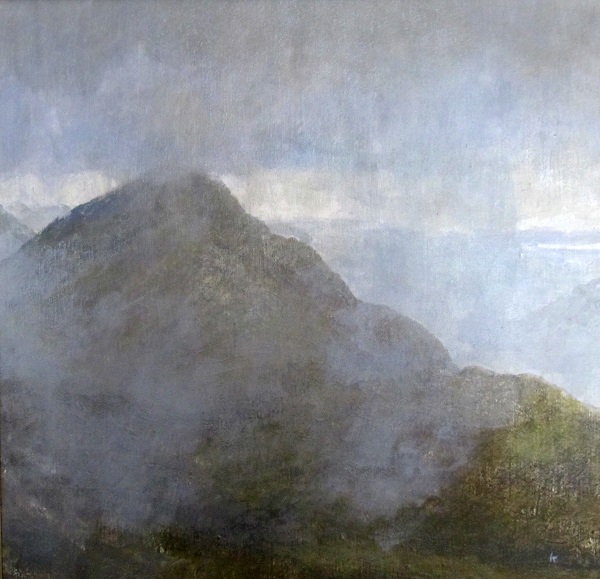 305 'Breaking mists on Mam na Gualainnt', Acrylic & Pastel, 2013, 80 x 80 cm